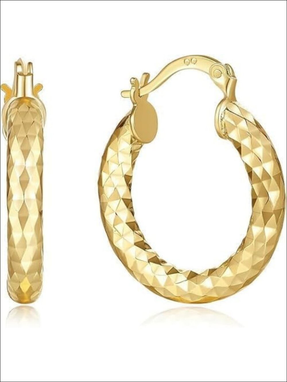14K Gold Plated Hoop Earrings Wrinkle Texture Hypoallergenic French Wire